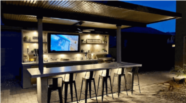Fantasy Island 20’x20’ Luxury Outdoor Kitchen & Entertainment System – 70" TV, Kokomo Grill, Kegerator & Aluminum Roof